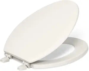 KOHLER 4694-96 Ridgewood Elongated Toilet Seat, Compression-Molded Wood, Color-Matched Plastic Hinges, Biscuit