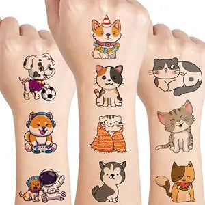 UVUXO Cat and Dog Temporary Tattoo for kids - 102 Styles Cartoon Animals Temporary for Girls Boy Body Arm Shoulder Cute Tattoos Stickers, Birthday Party Supplies Gifts for Kids