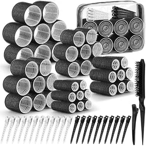 Qinzave 65 PCS Hair Curler Rollers with 5 Sizes Self Grip Hair Rollers for Long Medium Short Thick Fine Thin Hair Bangs Volume, Jumbo Curlers Rollers with Storage Bag Teasing Brush