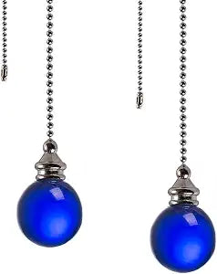 Ceiling Fan Pull Chain, 2pcs Blue 30mm Diameter Crystal Ball Fan Pull Chain, 20 Inches Fan Pulls Set with Connector Ceiling Fan Pull Chain Ornaments Lighting Accessories