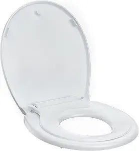 Toilet Seat, Round Toilet Seat With Toddler Seat, Quick-Release Structure Toilet Seat, Quick-Attach Hardware & Full Flat With Grip-Tight Bumpers, Quiet-Close Seat, White 17 in