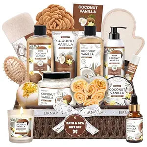 Gifts For Women - 16 PCS Birthday Gift Basket for Women Set of Coconut Vanilla Self Pampering Set, Includes Luxurious Home Spa Shower Gel Bubble Bath
