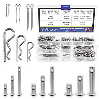 Glarks 122Pcs 4 Styles Clevis Pin/Cotter Pin/Hair Pin/Dowel Pin Assortment Set, 15 Size 304 Stainless Steel Pin Fasteners for Automotive, Mechanics, Cars, Trucks, Lawn Mower Use