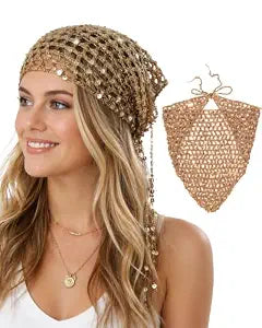 Sequin Crochet Hair Bandanas for Women, Knit Head Scarf Bandana Headband