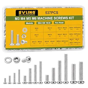 537Pcs M3 M4 M5 M6 Bolts Assortment Kit, Metric Machine Screws Phillips Pan Head Nuts Bolts Washer Assortment Kit, 304 Stainless Steel for Household Repairs,Electrical Wall Plate Switch