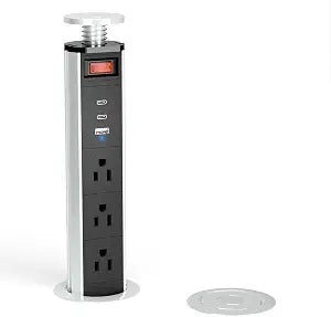 XBA 2-1/2" Pull Up Outlet for Countertop, USB-C PD 20W and 3 Outlets