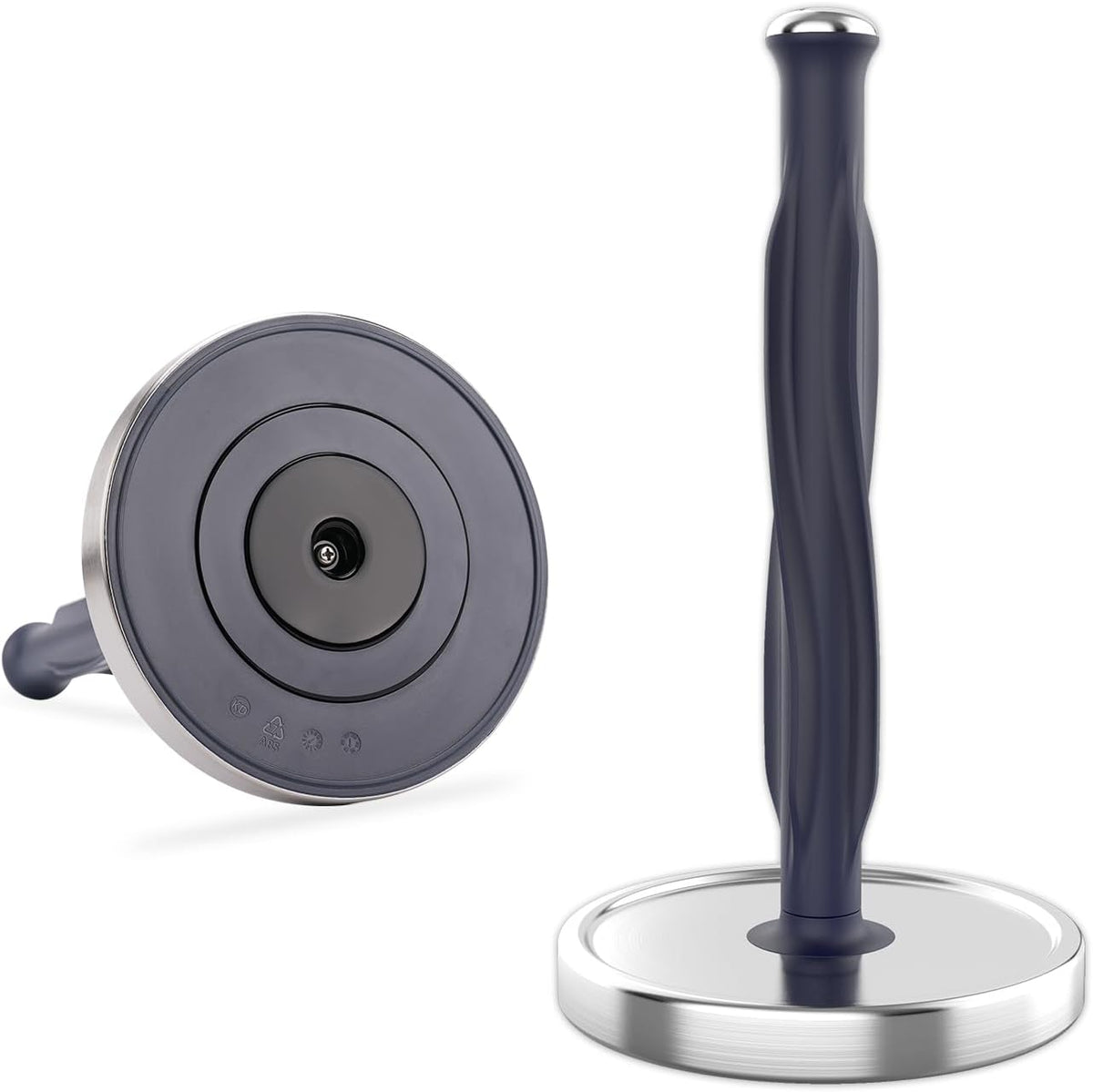 KITCHENDAO One-Handed Countertop Paper Towel Holder, Rotation Freestanding Kitchen Paper Holder Stand, Stainless Steel Paper Roll Holder with Weighted Base High-Adhesion Pad Sticker