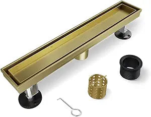 Gold Shower Drain, 2 in 1 Linear Shower Drain 12 Inch (Titanium Gold)
