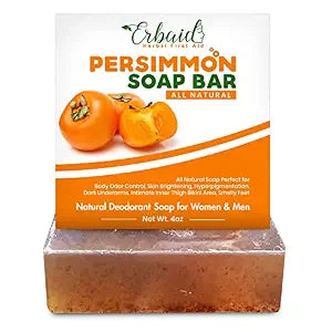 Erbaid Persimmon Soap Bar for Body Odor Control – Purifying Deodorizing Body Wash with Japanese Persimmon & Green Tea Extract for Eliminating Body Odor – Deodorant Soap for Skin Brightening