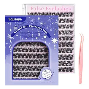 Self Adhesive Eyelashes Thick Cluster Lashes Pre Glued Eyelash Clusters Press on lashes No Glue Needed 120 pcs Natural Wispy Reusable Cluster Eyelash Extensions With Tweezers - XH06