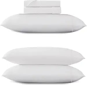 Mayfair Linen 5 Piece Bedding Bundle - 100% Organic Cotton Percale Weave GOTS Certified 3 Piece Sheet Set (Twin, White) and an Extra Pair of Matching Pillowcases