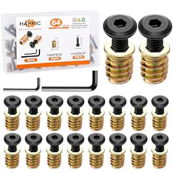 32 Sets Threaded Inserts for Wood Furniture Screws