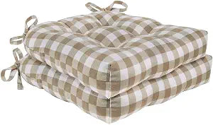Buffalo Check Tufted Chair Seat Cushions, 2-Pack, Taupe, 16 x 15 in, Taupe