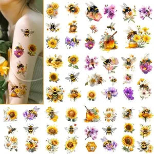 50+ Designs Bee Temporary Tattoos for Women Men Spring Party Favors Gifts Insect Party Decoration Favorites Hand Wrist Arm Fake Tattoo Stickers