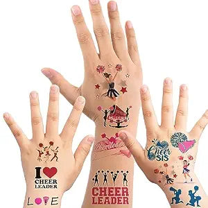 Oringaga 384 Cheerleading Temporary Tattoos for Kids - Sport Cheerleading Game Girl Cheer Dance Birthday Baby Shower Party Supplies Goodie Bag Stuffers Favors Prize Motivational Stickers(24 Sheets)