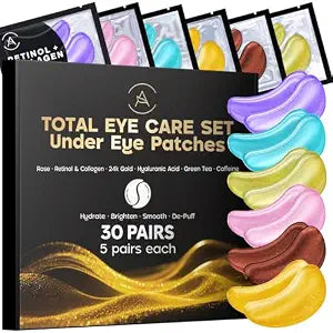 Under Eye Patches Variety Pack, Collagen Masks for Dark Circles, 30 Pairs