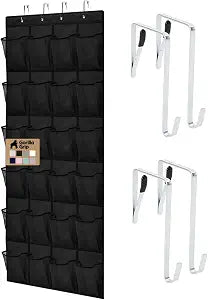 GORILLA GRIP Over the Door Shoe Organizer, 24 Large Pockets, Black