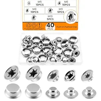 40Pcs Push on Pushnut Cap, 1/4", 5/16", 3/8", 2/5", 3/16" Axle Fastener