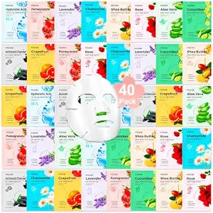 40 Pack Hydrating Face Masks Bulk, Sheet Face Mask Skincare, Deep Moisturizing Facial Mask SPA Gift, Gentle for All Skin Types with Natural Ingredients, Spa Birthday Gift for Women Teen Girl Care