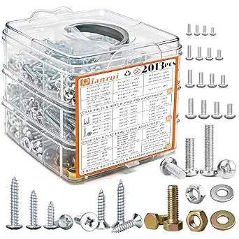 Dianrui 2013 PCS Metric & SAE Nuts & Bolts & Wood Screws Assortment Kit, Phillips Pan Head & Flat Head Screw, Grade 8.8 Metric Hex Bolt Set and Assorted Screws Nuts Bolts Washers (3 Trays)