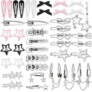 42Pcs Y2k Pink Hair Clips Set Silver Hair Clips Metal Star Barrettes 2000s Non Slip Accessories Styling Tools Cool Hair Barrettes for Girls Hairstyle Accessory Gifts