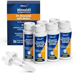 PDAM 5% Minoxidil Topical Liquid for Men and Women, 6‑Month Supply, 2 Precision Dropper Applicators, Supports Hair Regrowth for Thinning Hair and Patchy Beard Regrowth(6 x 2.03 oz)
