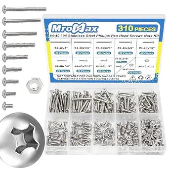 #4-40 Phillips Pan Head Machine Screws Nuts Assortment Kit, 3/16"-1" Length