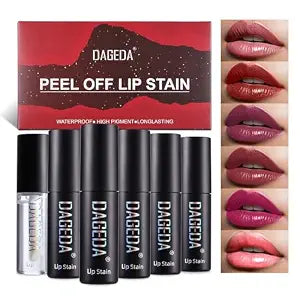 DAGEDA 5 Colors Peel Off Lip Stain Set,Tattoo Lip Stain Tint with Moisturizing Lip Oil, Highly Pigmented,Waterproof Long-lasting Peel Off Lip Liner Stain,Matte Finish Lip Makeup