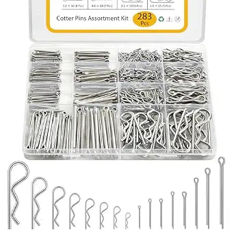 Cotter Pin Assortment Kit 283 Pcs, 304 Stainless Steel 16 Sizes Cotter Pins Hairpin R Clips for Hitch Pin, Hardware Pins for Automotive Trailer Lawnmower Repairs