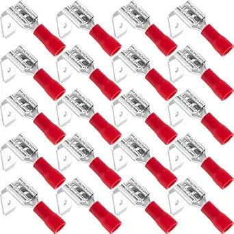 ANCIRS 20pcs Piggyback Spade Connectors, Quick Disconnect Piggyback Spade Assortment Kit, Semi-Insulated Female/Male Cable Crimp Terminals, Red, 22-16 AWG