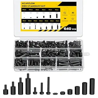 Vibit 640 Pcs M3 Nylon Standoff Kit, Male-Female & Female-Female Hex Motherboard Standoffs PCB Standoffs with Screws, Hex Standoff Screws Spacers Assortment Kit, Threaded Pillars for Circuit Boards