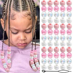 NAISKA 60Pcs Light Pink Beads for Hair Clear Hair Beads for Kids Girls Cute Small Pony Bead Toddler Acrylic Dreadlock Beads Loc Jewelry Bead for Valentine's Day Braid Accessories
