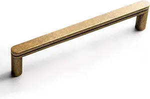 Goo-Ki 6 Pack 5 Inch Antique Brass Cabinet Pull Handle  Decorative Grooved Texture & Non-Slip Grip for Farmhouse/Industrial Cabinetry