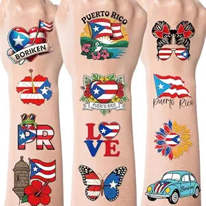 Puerto Rico Temporary Tattoos, 8 Sheets 200+ PR Rican Flag Fake Tattoo Stickers, Puerto Rico Party Decorations for Patriotic Anniversary Veterans National Day Festival Decor