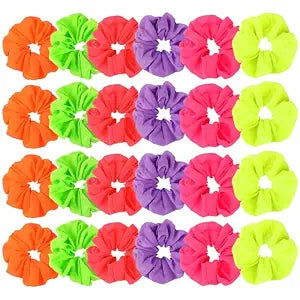 WILLBOND 24 Pcs Neon Hair Scrunchies 80s Halloween Party Accessories