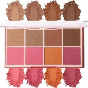 8 Colors Face Matte Blush Palette Shading Blusher - Buildable Facial Cheek Blusher Contour Bronzing Pressed Powder Makeup Pallet Women Gift Set (8 Colors Face Blush Palette)
