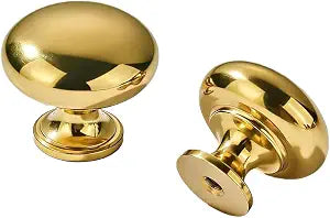 khtumeware Unlacquered Brass Classic Knobs Cabinet 5 Pack 1-1/4 inch Diameter Round Knobs for Kitchen Cabinets,Bathroom Dressers and Cupboards