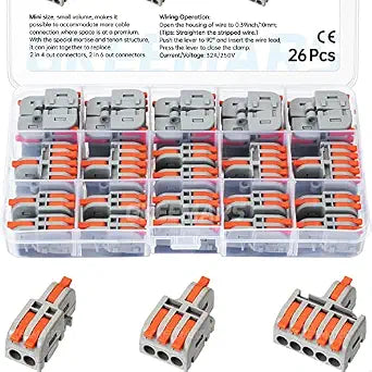 26Pcs Compact Splicing Connectors Wire Connectors Kit 2, 3 and 5 Circuit Inline Splices 24-12 AWG (Grey)