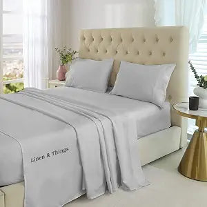 Full Size Sheet Set Egyptian Cotton - 4Pcs Bed Sheets Set fits Upto 8-12" Deep Pocket, Silky Soft Sateen Sheets - Silver Solid
