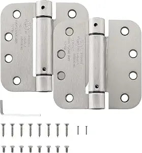 4 Inch Self Closing Door Hinges, 5/8 Inch Radius, Satin Nickel, 2 Pack