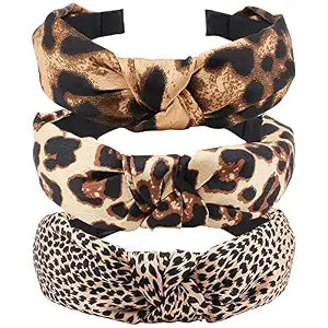 TOBATOBA Cute Fashion Leopard Print Headbands, 3Pcs Knotted Cheetah Print Hair Accessories for Women and Girls