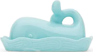 Fox Run Ceramic Whale Butter Dish with Lid, 7", Aqua Blue Cute Butter Dish