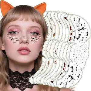 Halloween Party Favors - 9 Pack Black Bat Freckles Face Tattoos | Halloween Games Gifts Crafts Treats for Kids - Halloween Makeup Costumes Accessories Party Decorations Supplies for Women Adult 2026