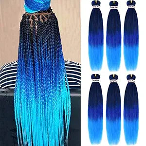 Liang Dian Pre-Stretched Braiding Hair 22 inch 6 packs Hot Water Setting Synthetic Hair Crochet Braiding Hair Extension(mixed black/dark blue/light blue)