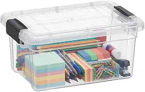 Superio Clear Plastic Storage Bin with Lid, 3.5 Qt, Non-Toxic, BPA Free, Odor Free, Organizer Storage Box, Stackable Plastic Tote for Home, Garage, School, and Office, X-Small