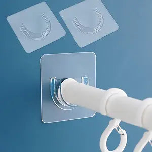 2Pack Shower Curtain Rod Holder, Upgraded Adhesive No Drill Tension Curtain Rod Brackets for Bathroom, Universal Bathroom Shower Rod Retainer (Fit rod diameter lower 4.5cm)