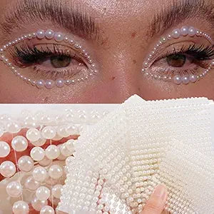 White Pearl Eyes Face 3D Self Adhesive Nail Rhinestones Temporary Tattoo Gems Dots Jewelry DIY Body Art Accessories Festival Decorations 4 Sheets