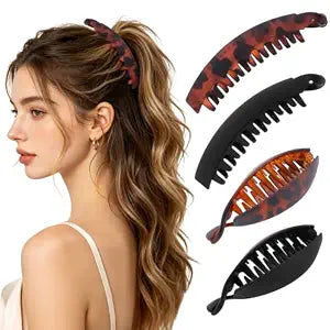 ProSuites 4PCS Banana Hair Clips for Women, 2 Styles Cute and Stylish French Hair Claw Clips Ponytail Holder Hair Accessories for Thin/Thick Hair, All Day Hold
