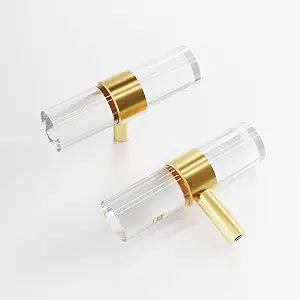 Adjustable Acrylic and Brass Cabinet Pulls Center to Center 4Set Modern Gold and Clear Dresser Handle, Unfinished DIY Gorgeous Knobs for Kitchen Drawer Closet Single Hole 4Pack