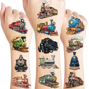 96 PCS Vintage Train Pre-Cut Temporary Tattoos for Kids